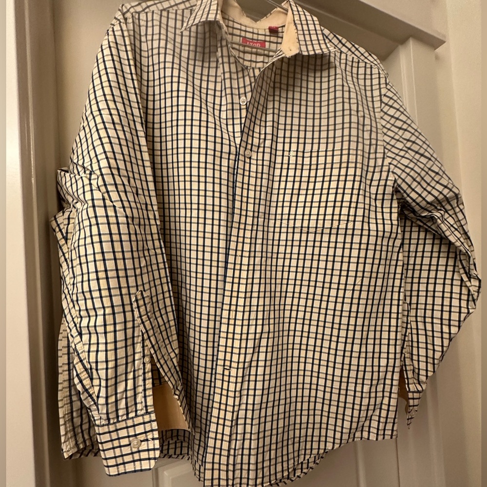 IZOD Men's Blue and Yellow Checkered Shirt